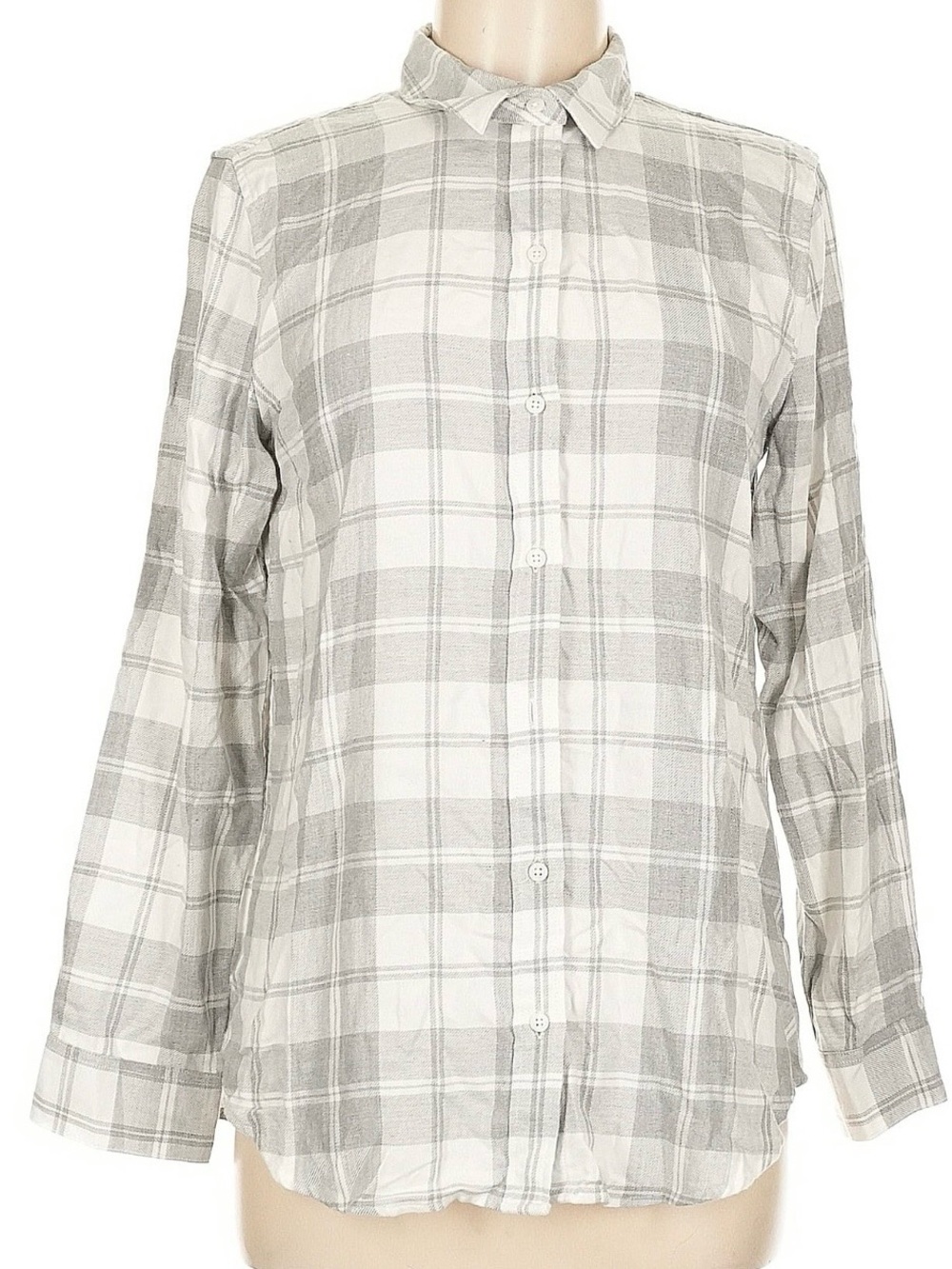 Banana Republic Gray & White Plaid Button-Down Shirt